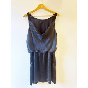 Theory 100% Silk Navy Blue Cinched Waist Ribbon Strap Side Pocket Dress Large